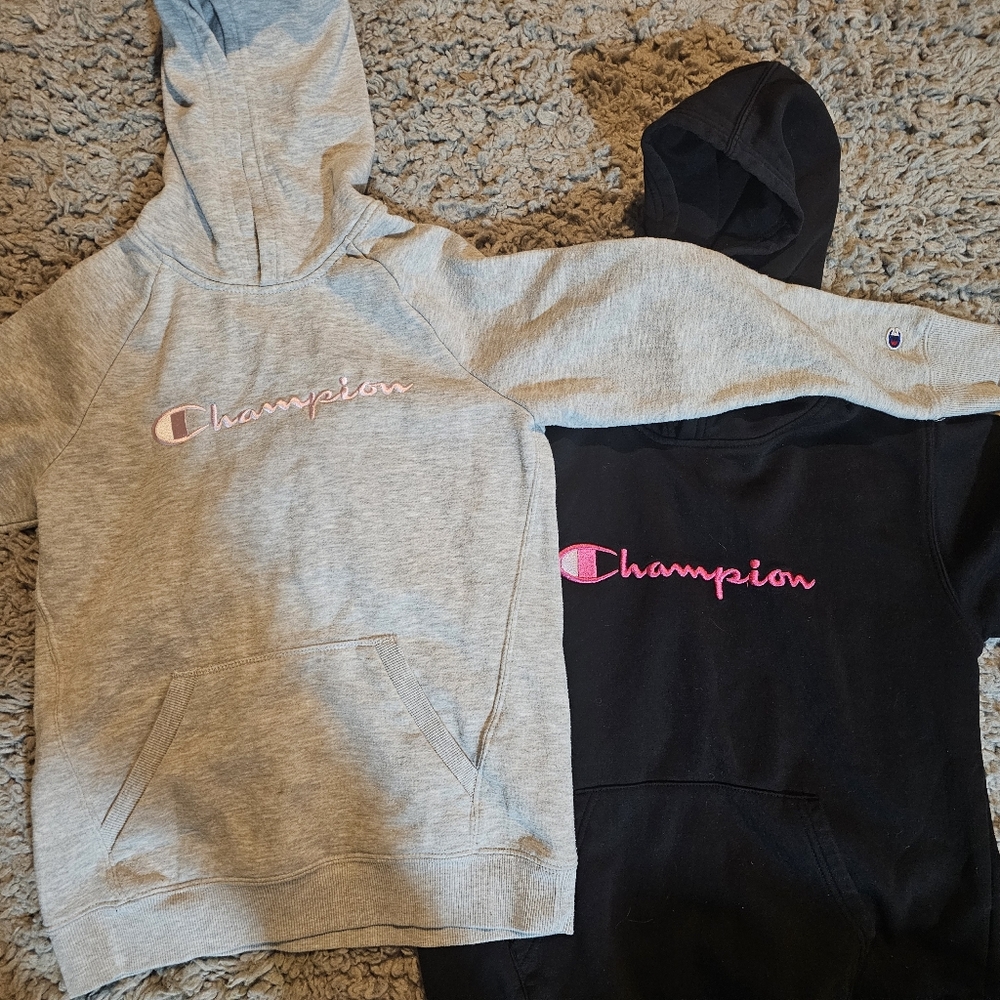 Champion Black and Gray Hoodies with Pink Logo